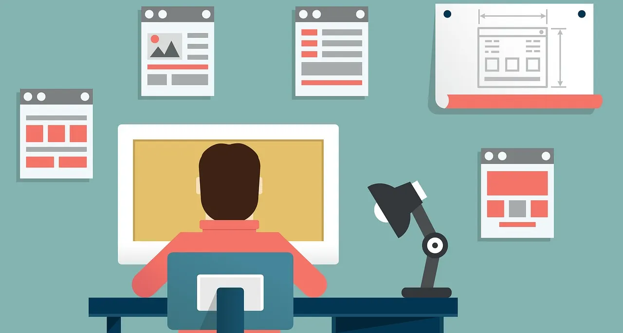 Man, computer, monitor, desk